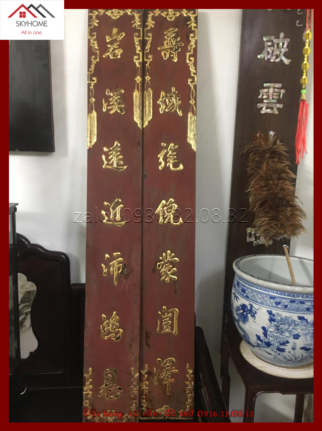 Câu đối thờ chữ Thọ vực mạo nghê mông khải trạch- Nham khê viễn cận phái hồng ân